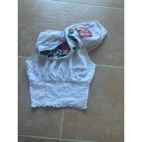 FOREVER 21 Off shoulder white embroidered crop top blouse size S - Picture 7 of 7